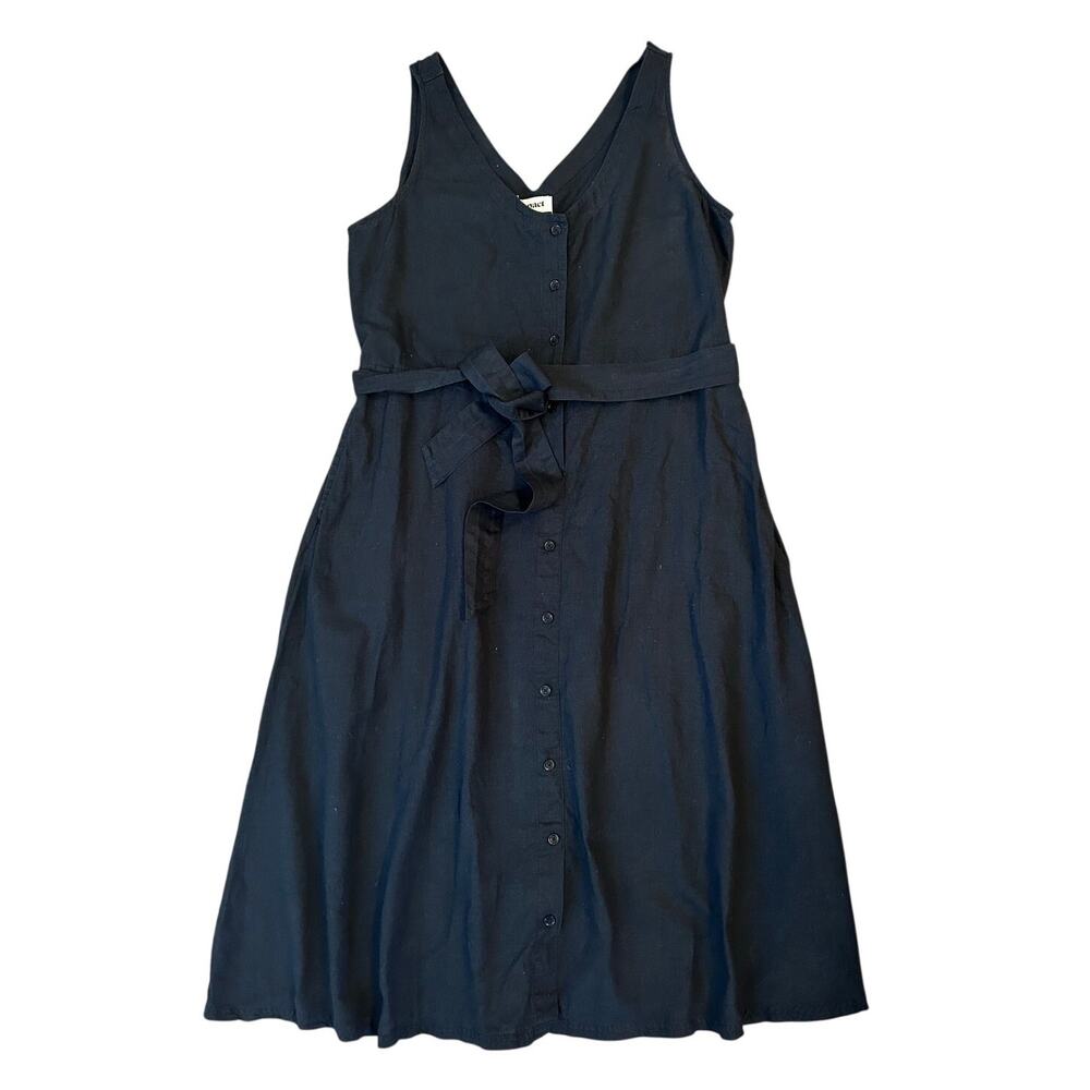 Pact Black Button-Front Midi Dress with Waist Tie - Picture 9 of 10